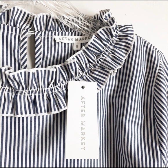 NWT After Market | Pinstripe Ruffle Collar Blouse - Picture 2 of 4